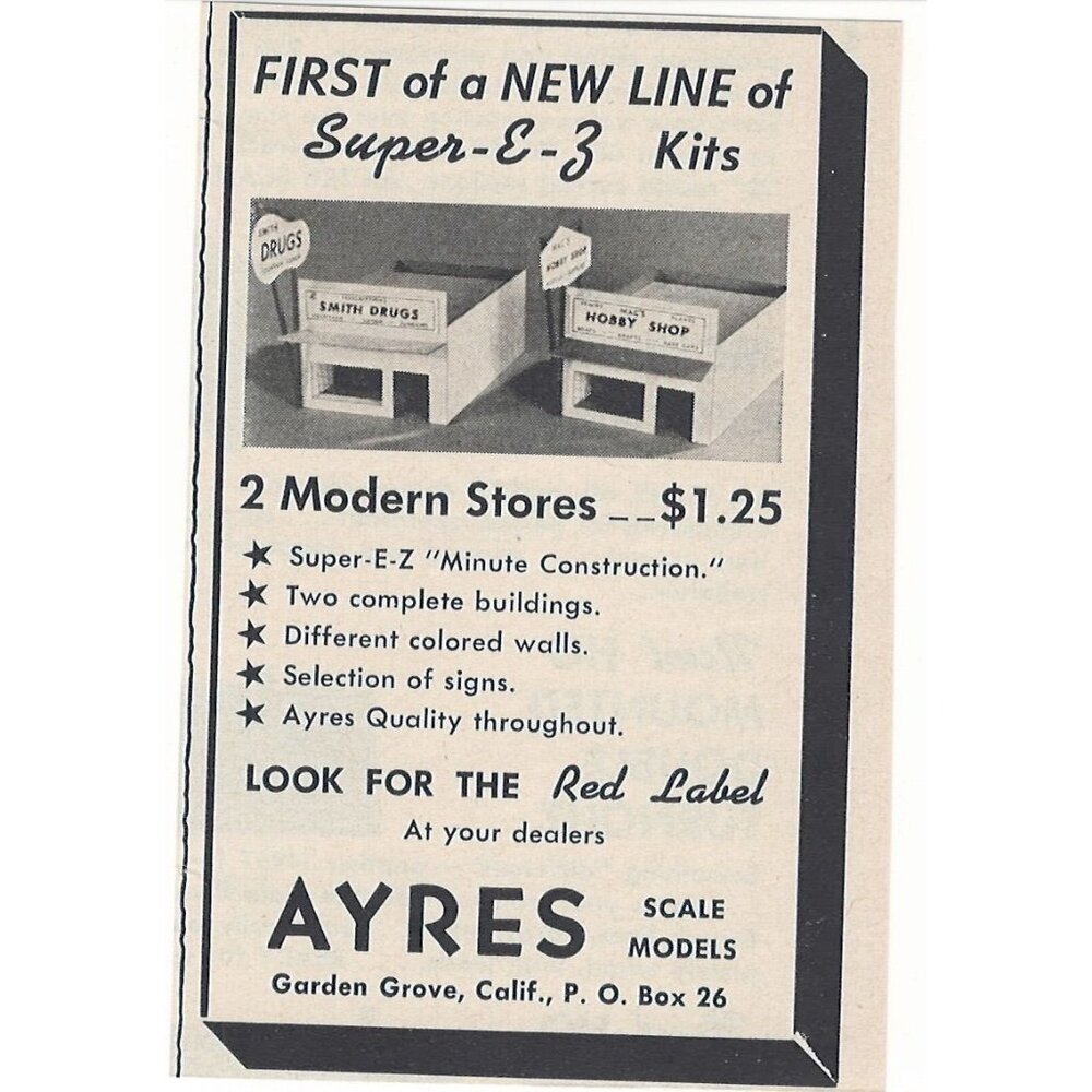 Ayres Super E Z Scale Models Kit Vintage Print Ad Original 1954 u Garden Grove C